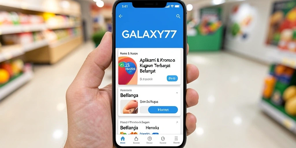 Tampilan antarmuka GALAXY77 untuk promo dan kupon belanja.