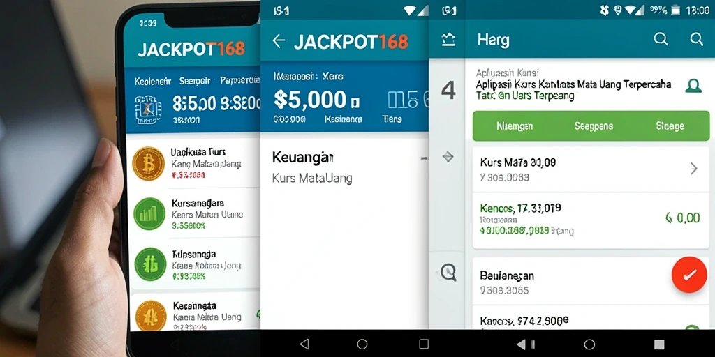Antarmuka aplikasi JACKPOT168 menampilkan data nilai tukar mata uang secara real-time.