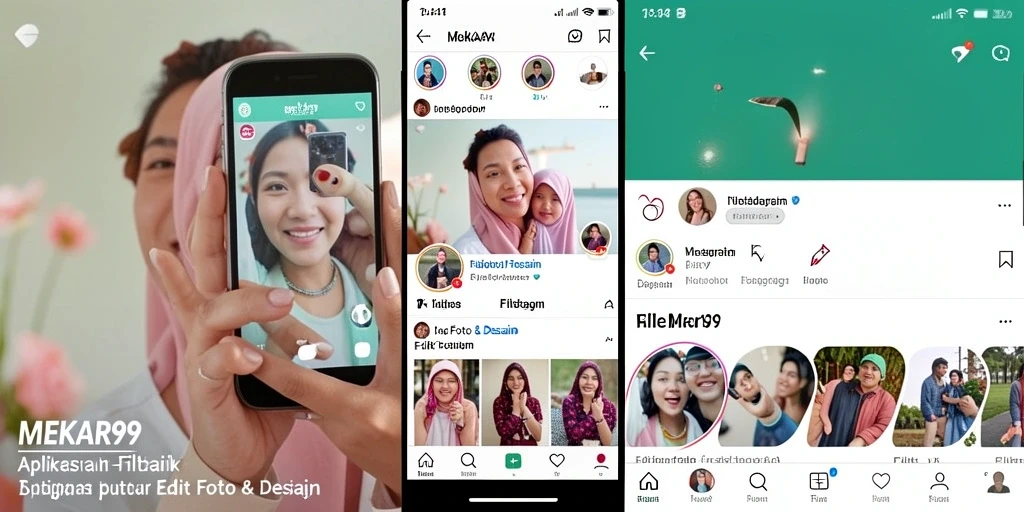 Screenshot MEKAR99 menampilkan tampilan antarmuka filter Instagram yang modern.