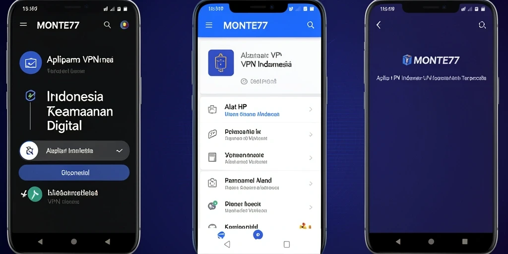 Antarmuka aplikas MONTE77 dengan fitur VPN yang intuitif.